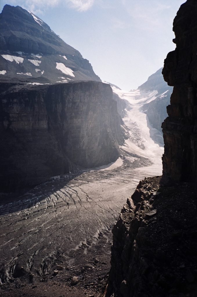 A glacier and multiple crevasses Near Lake Louis